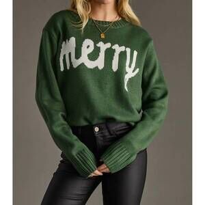 NEW PANACHE APPAREL holiday cheer merry pullover sweater in hunter green